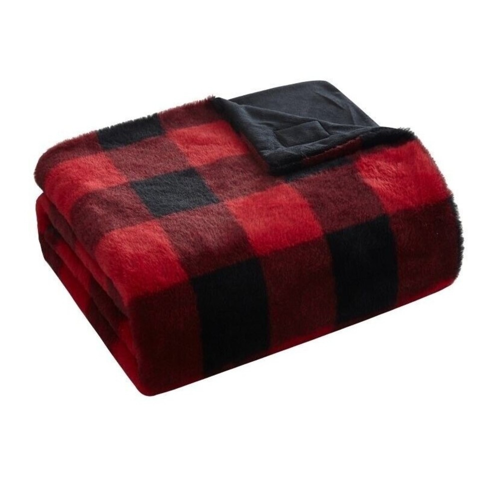 Buffalo Plaid Red/Black Dearfoams NWT 50x60 Throw Super Soft